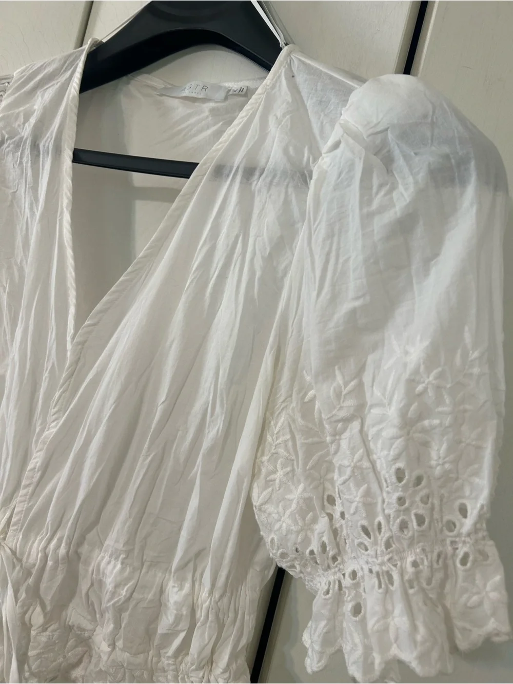 Astr White Eyelet Peplum Tie-Waist Blouse